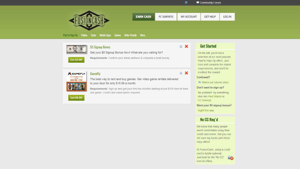 FusionCash Homepage Screenshot
