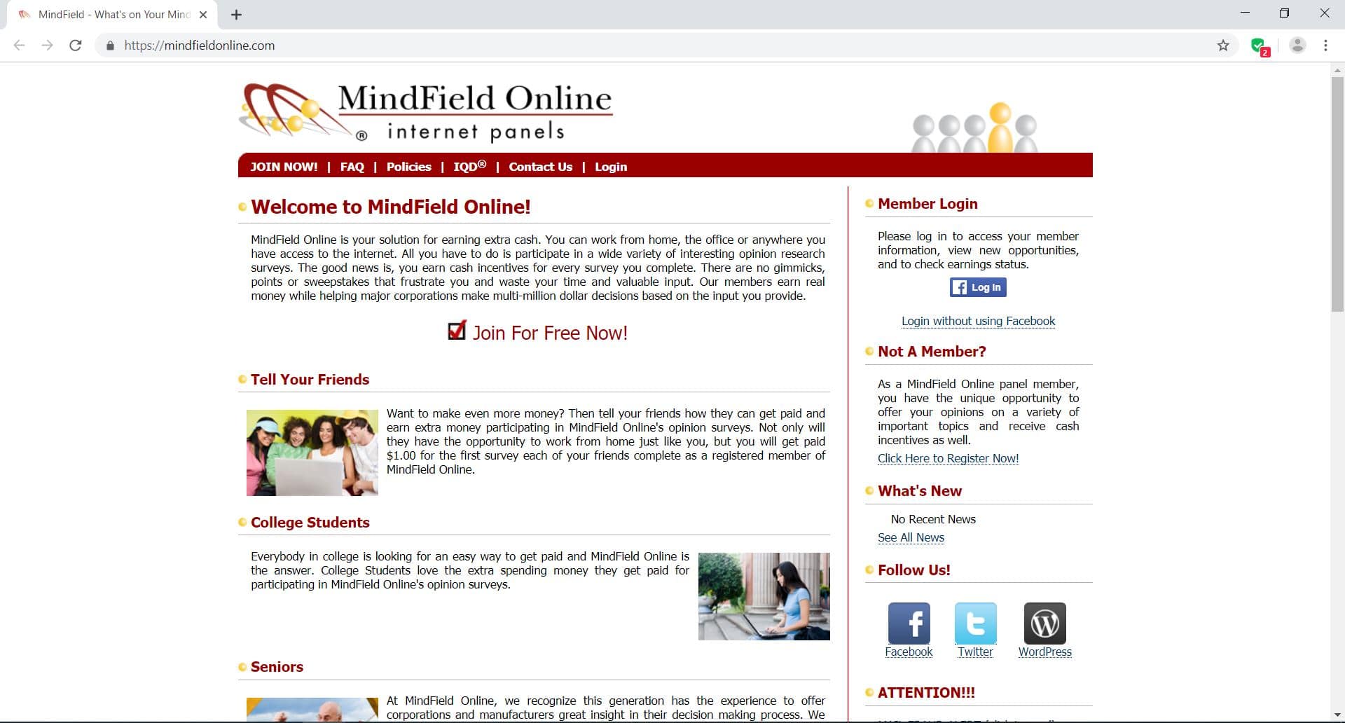 Screenshot from mindfieldonline